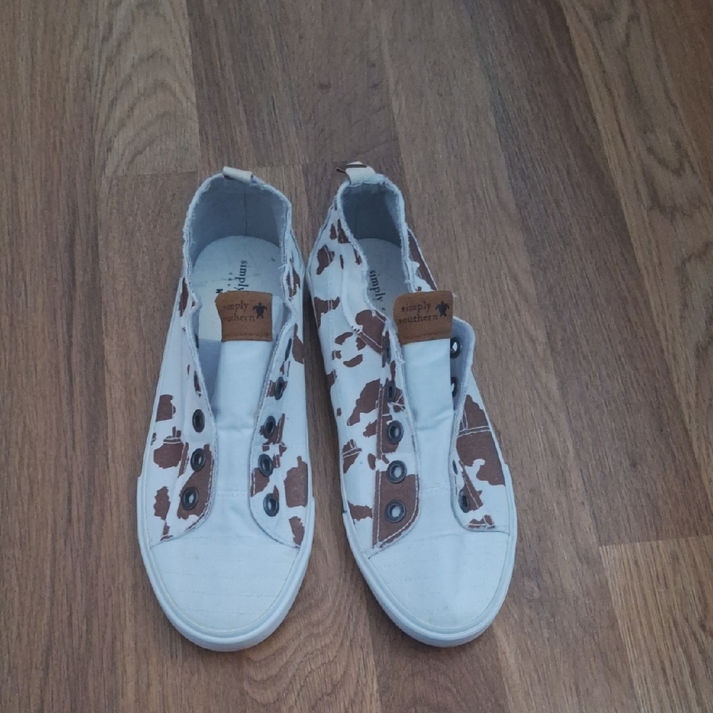 Simply Southern Cow Print Flats - Brown and White